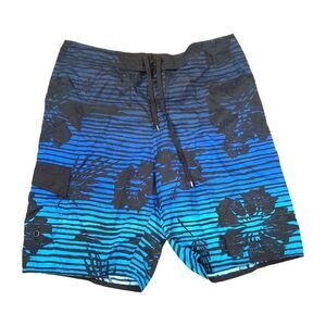 Carbon Board Shorts Mens 34 Blue Floral Striped Swim Trunks Beach Surf Water